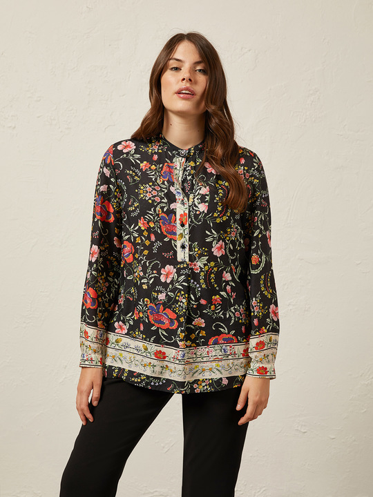 Elenamiro&nbsp;: Blouse &agrave; fleurs en viscose Noir_1