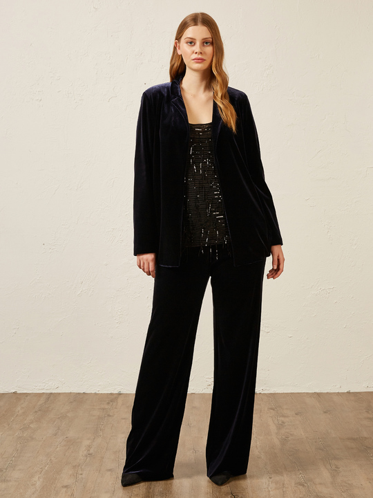 Elenamiro: Cal&ccedil;as retas em veludo el&aacute;stico Azul_1