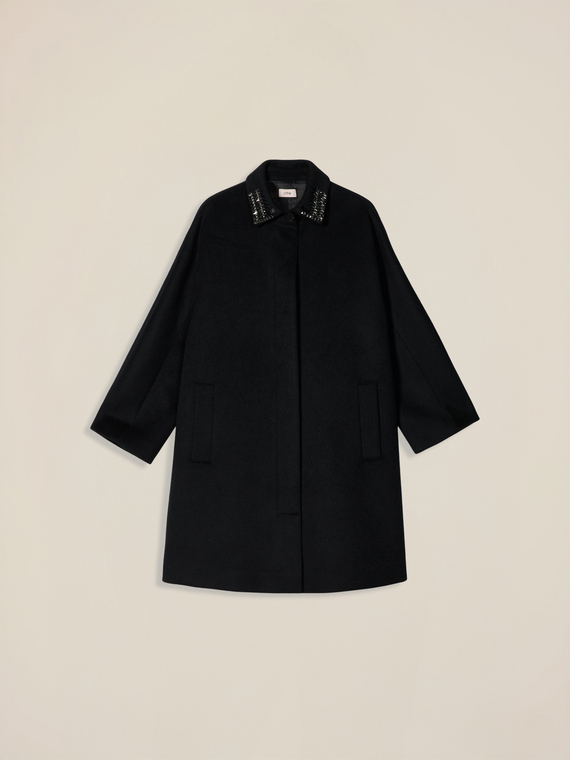 Mixed wool coat with jewel collar