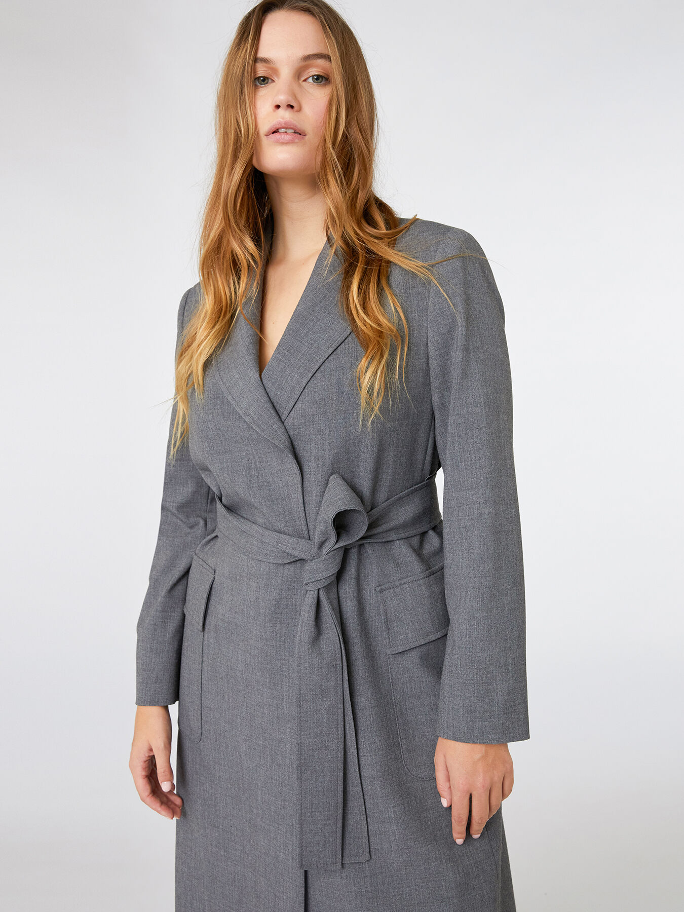 Trench coat in grisaglia con cintura image number 0