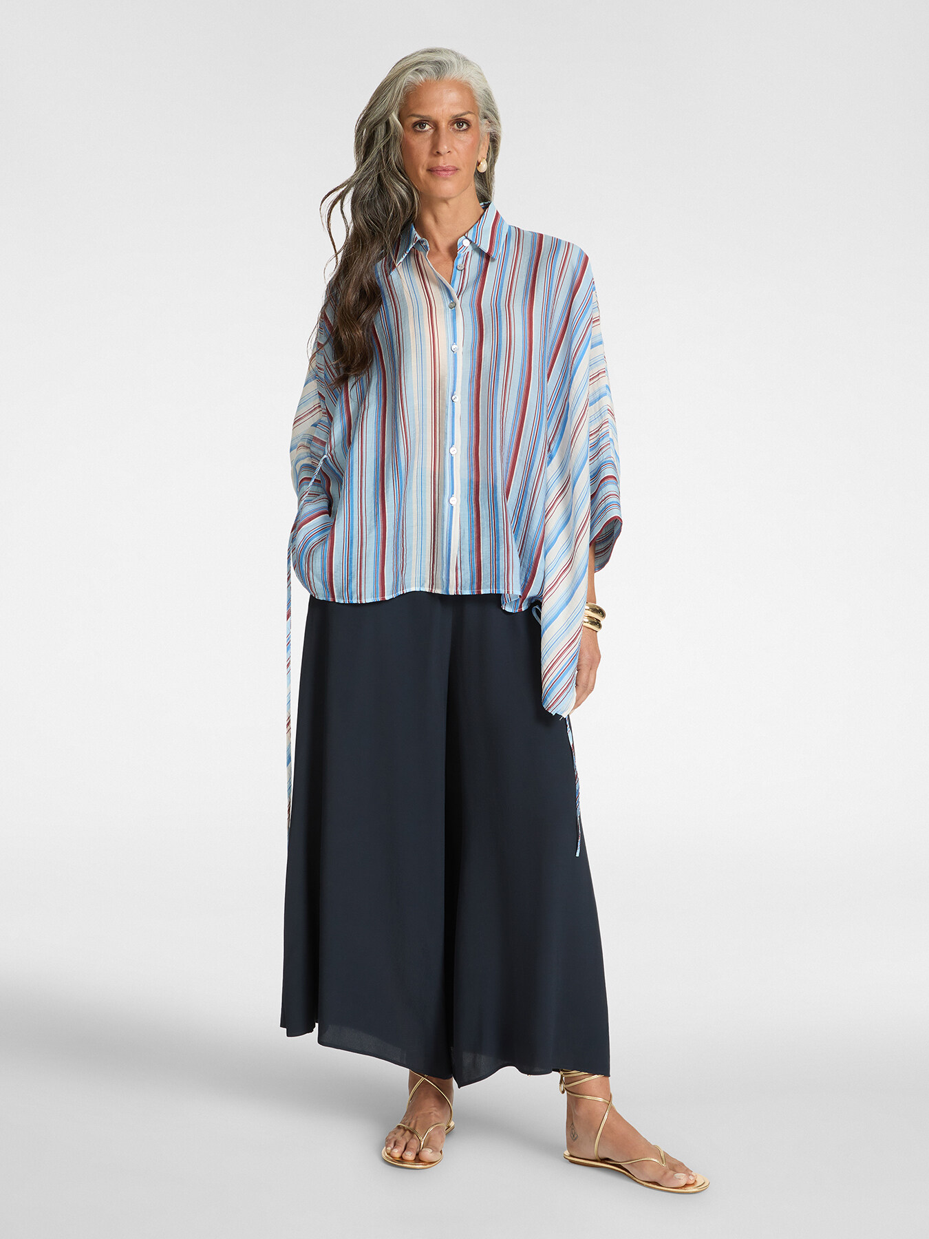 Camicia ampia misto lyocell a righe image number 2
