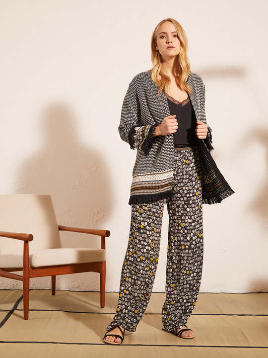 Elenamiro: Pantaloni palazzo stampati Nero_1