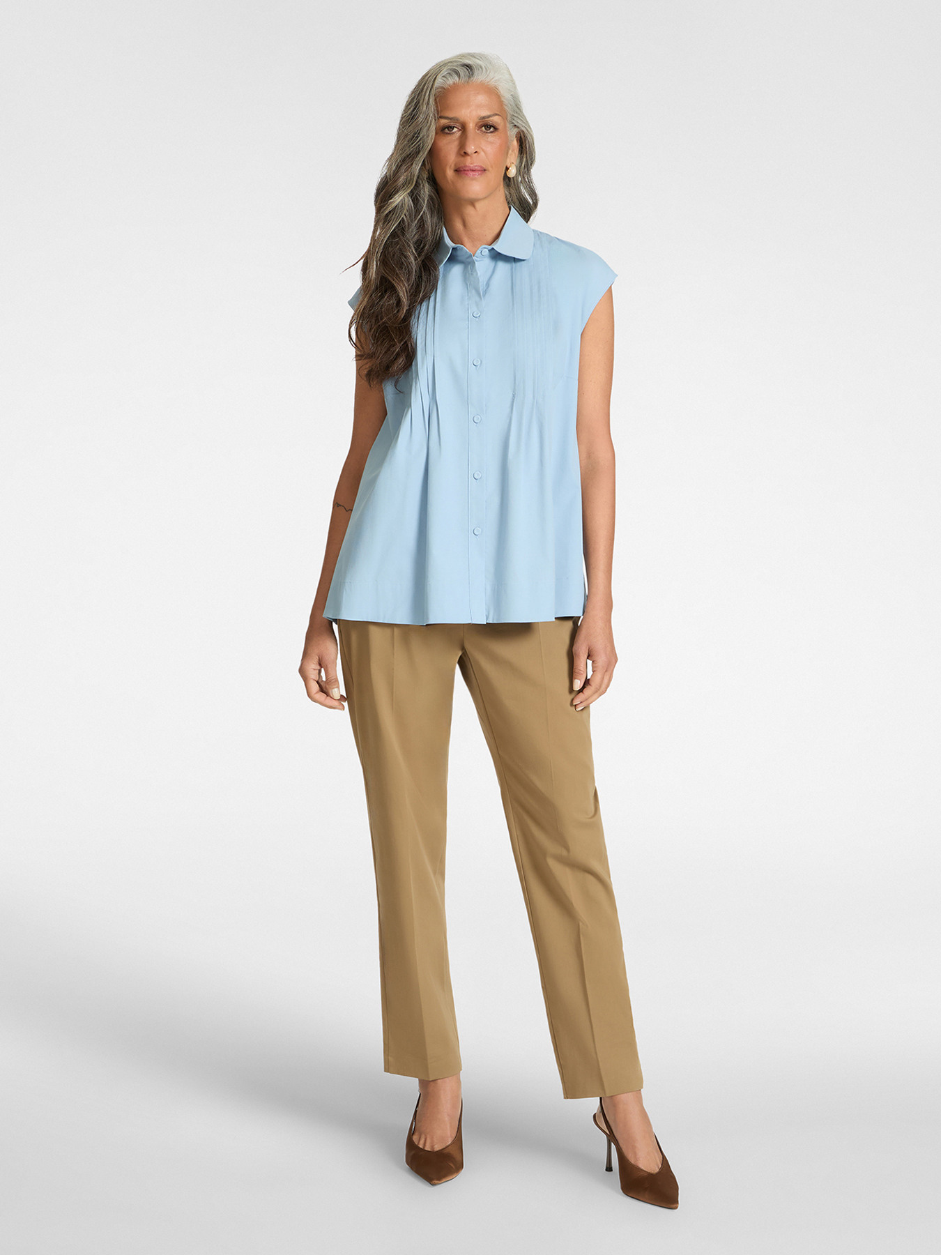 Mixed cotton shirt with pleats image number 2