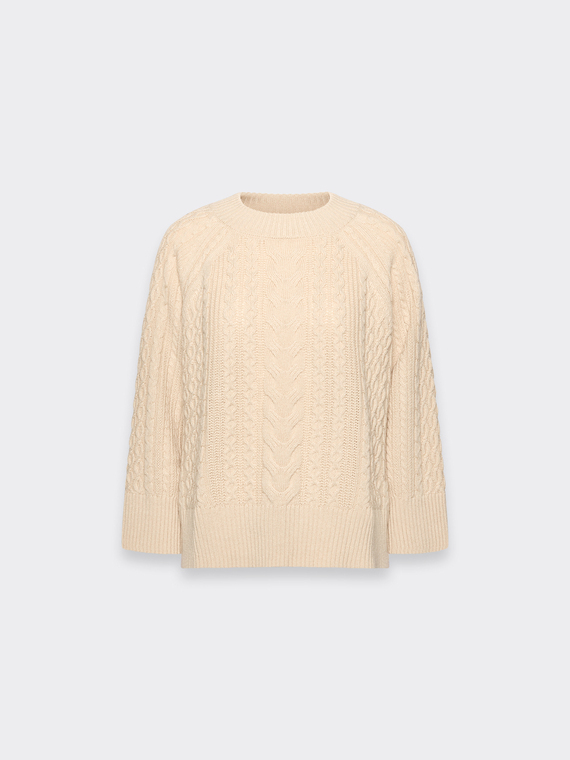 Camisola de malha com tran&ccedil;as em pura l&atilde;