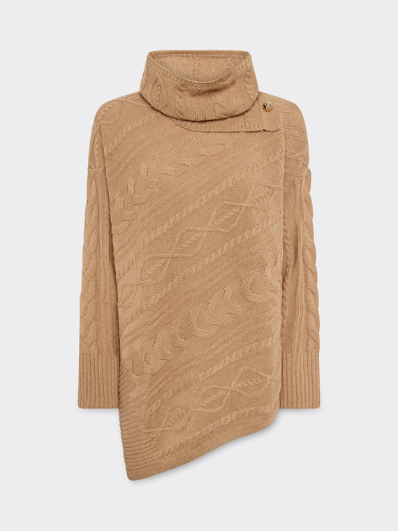 Asymmetrical cable knit wool sweater