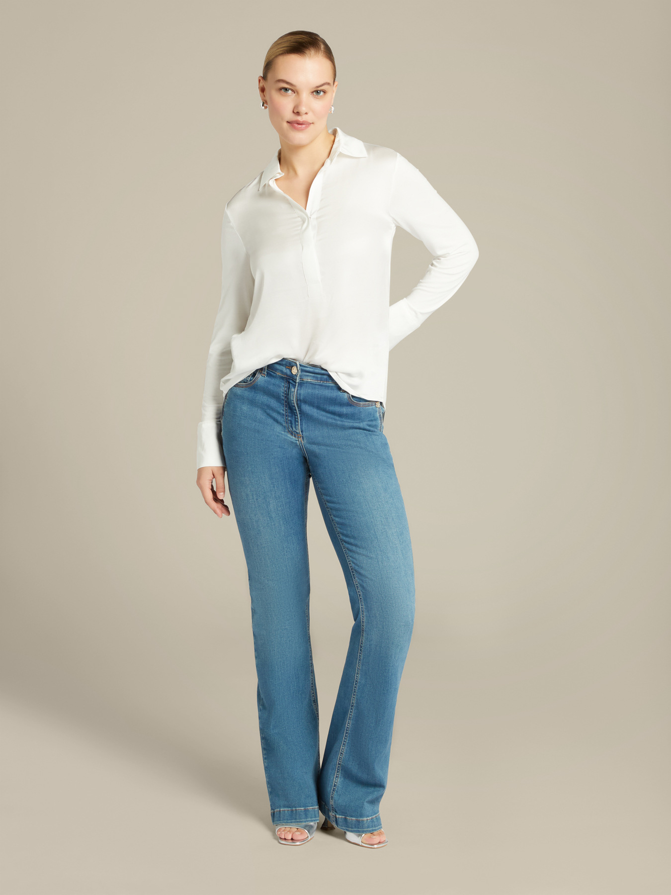 T-shirt in due tessuti con colletto image number 2