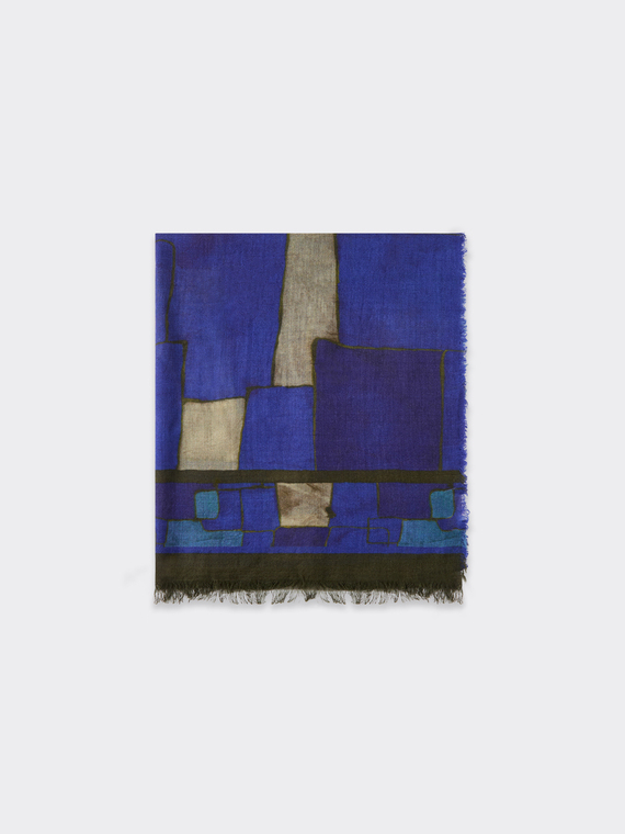 Printed scarf in wool and silk