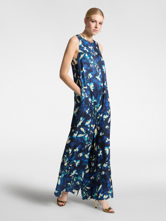 Elena Mirò - Completo elegante stampato con tuta e blusa Donna, Blu Taglia: 48