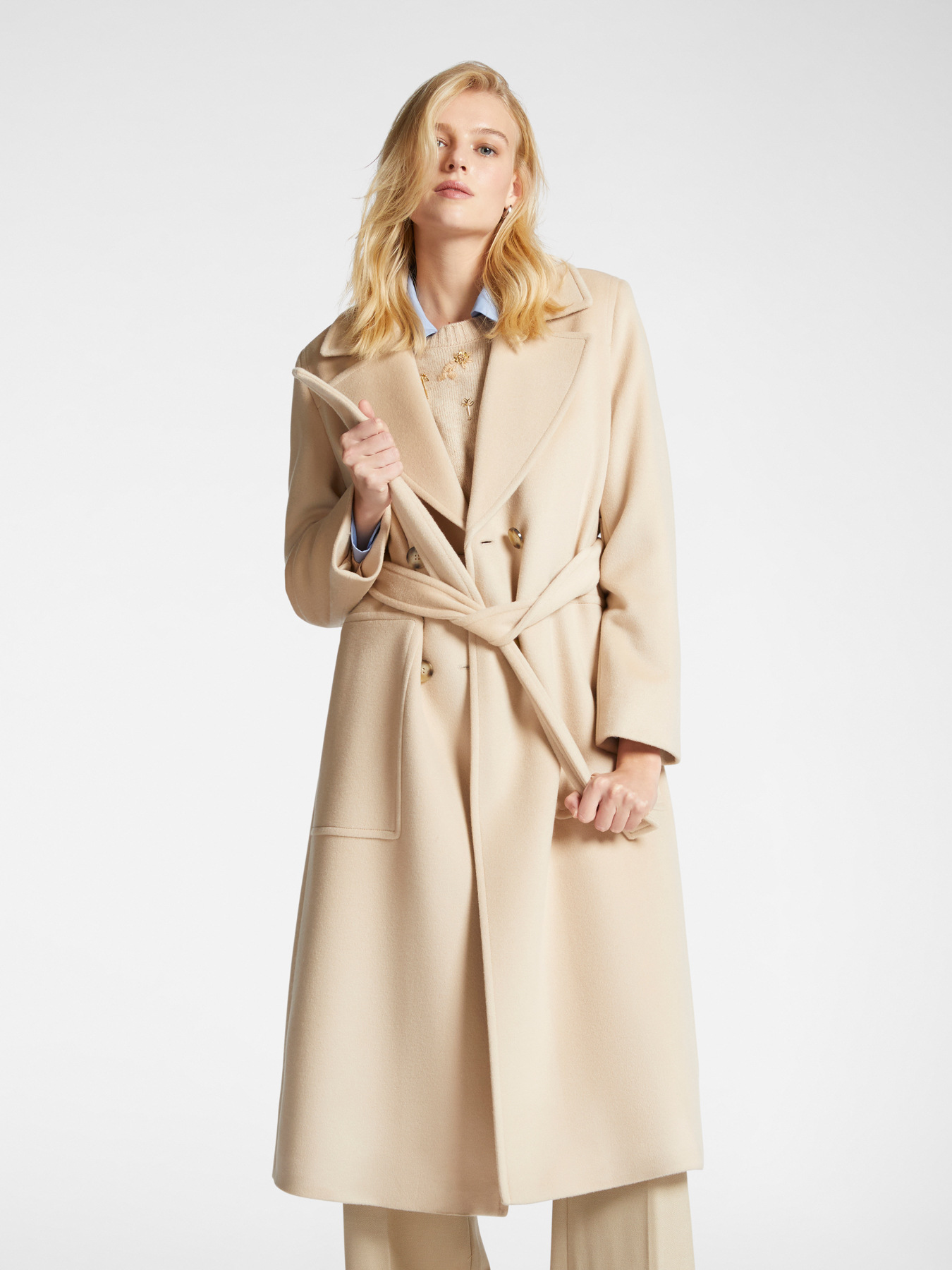 Luxury wool coat with belt image number 0