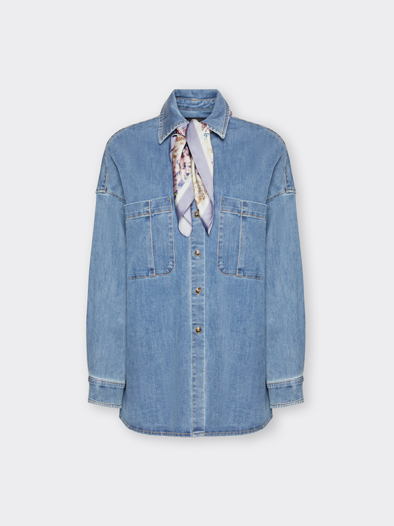 Gewaschenes Denim-Hemd mit Halstuch