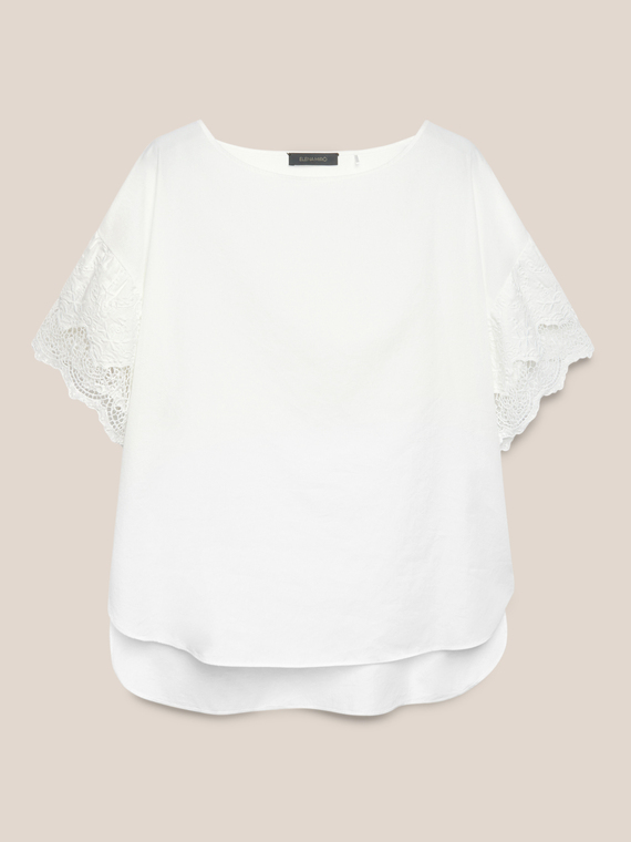 Cotton blouse with lace trims