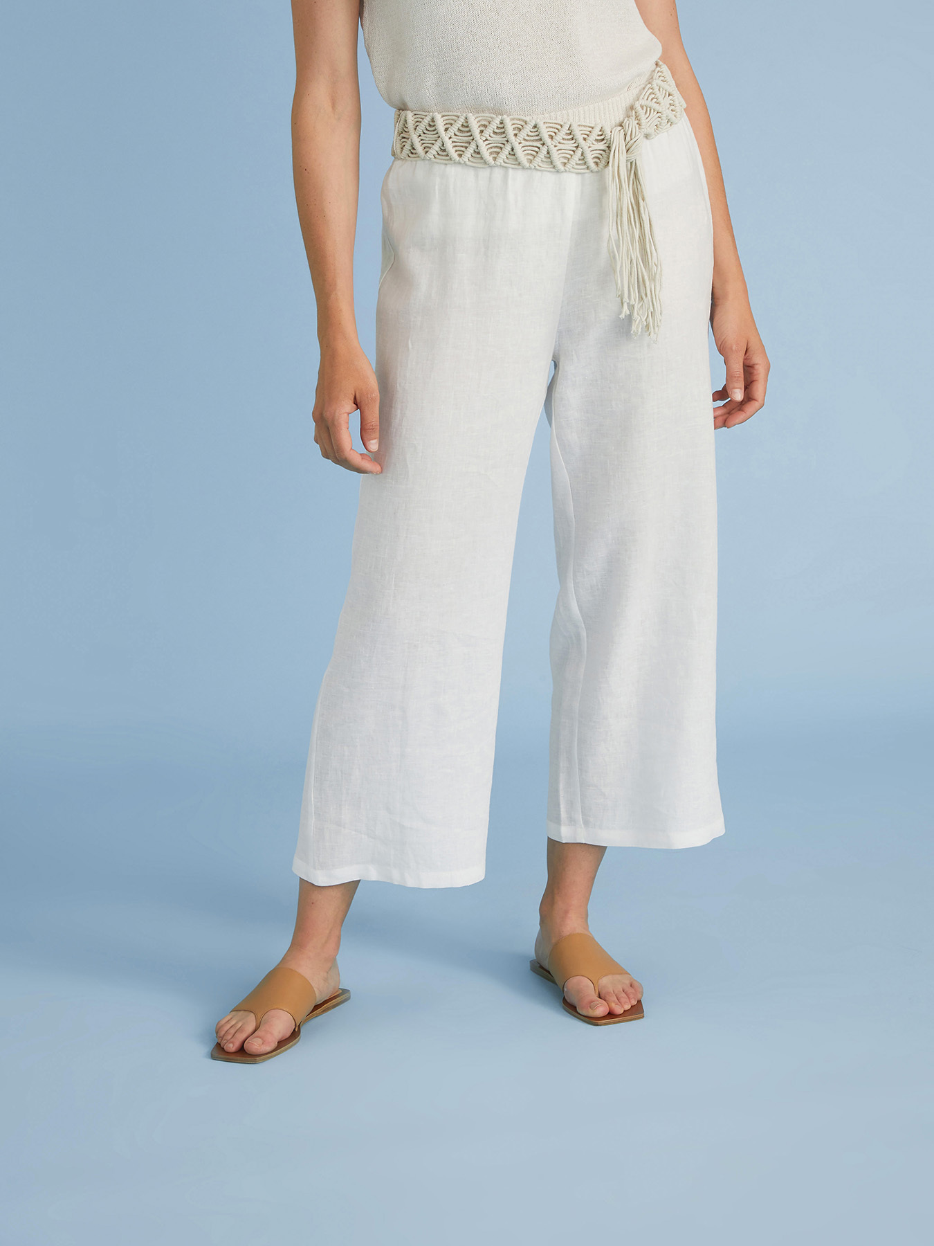 Cropped linen trousers with cord belt image number 3
