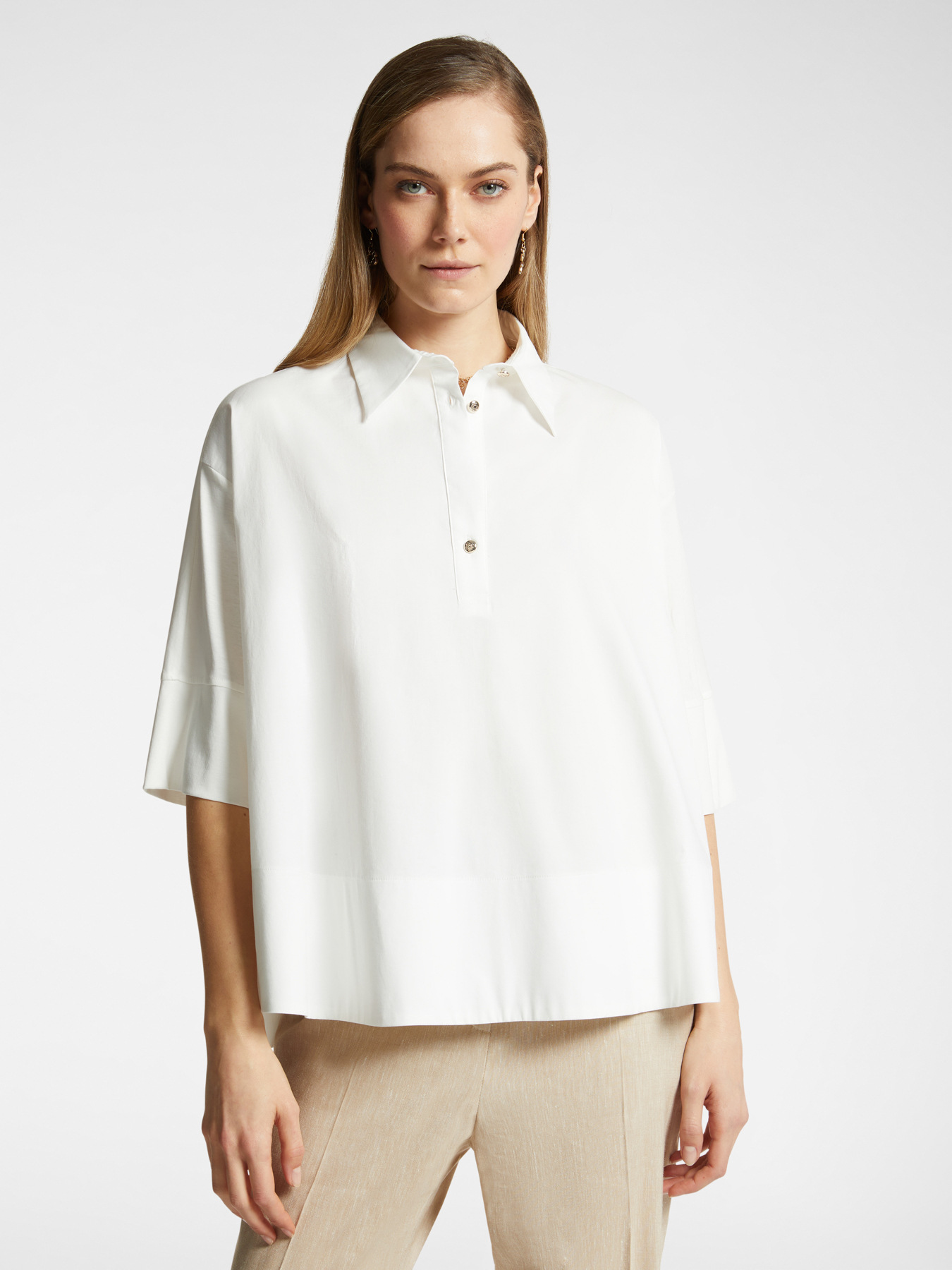 Blusa amplia en dos tejidos image number 0