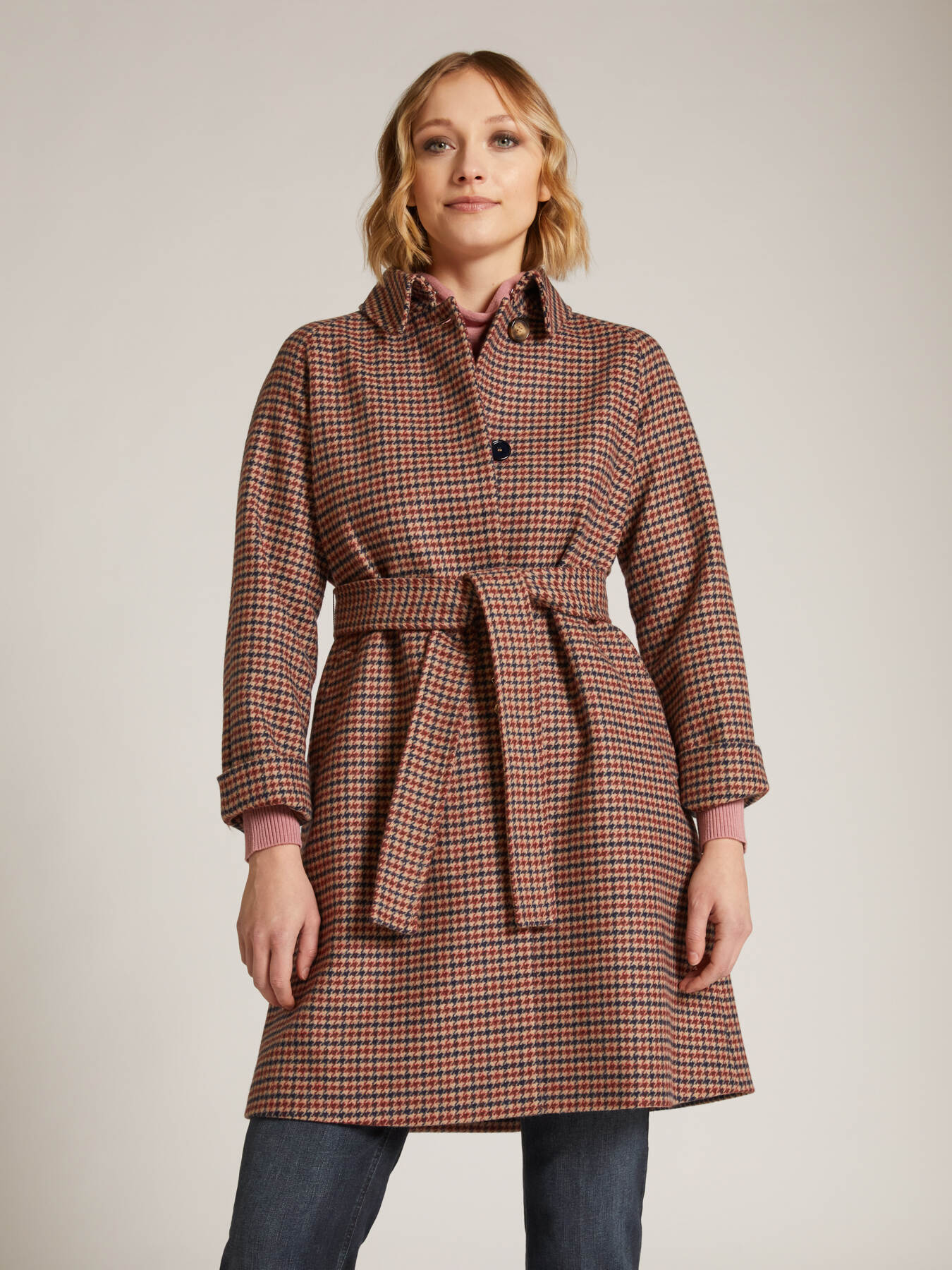 Cappotto check con cintura image number 3