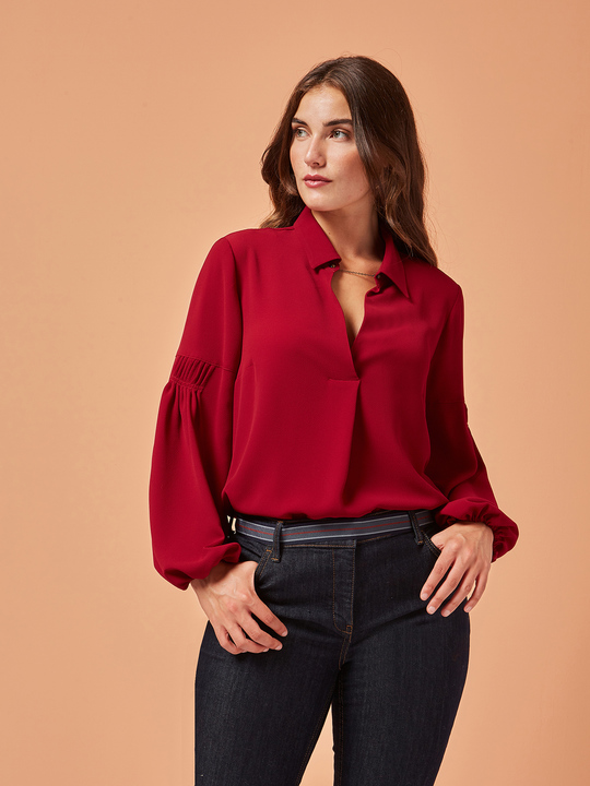 Elenamiro&nbsp;: Blouse avec plis sur les manches Rouge_1