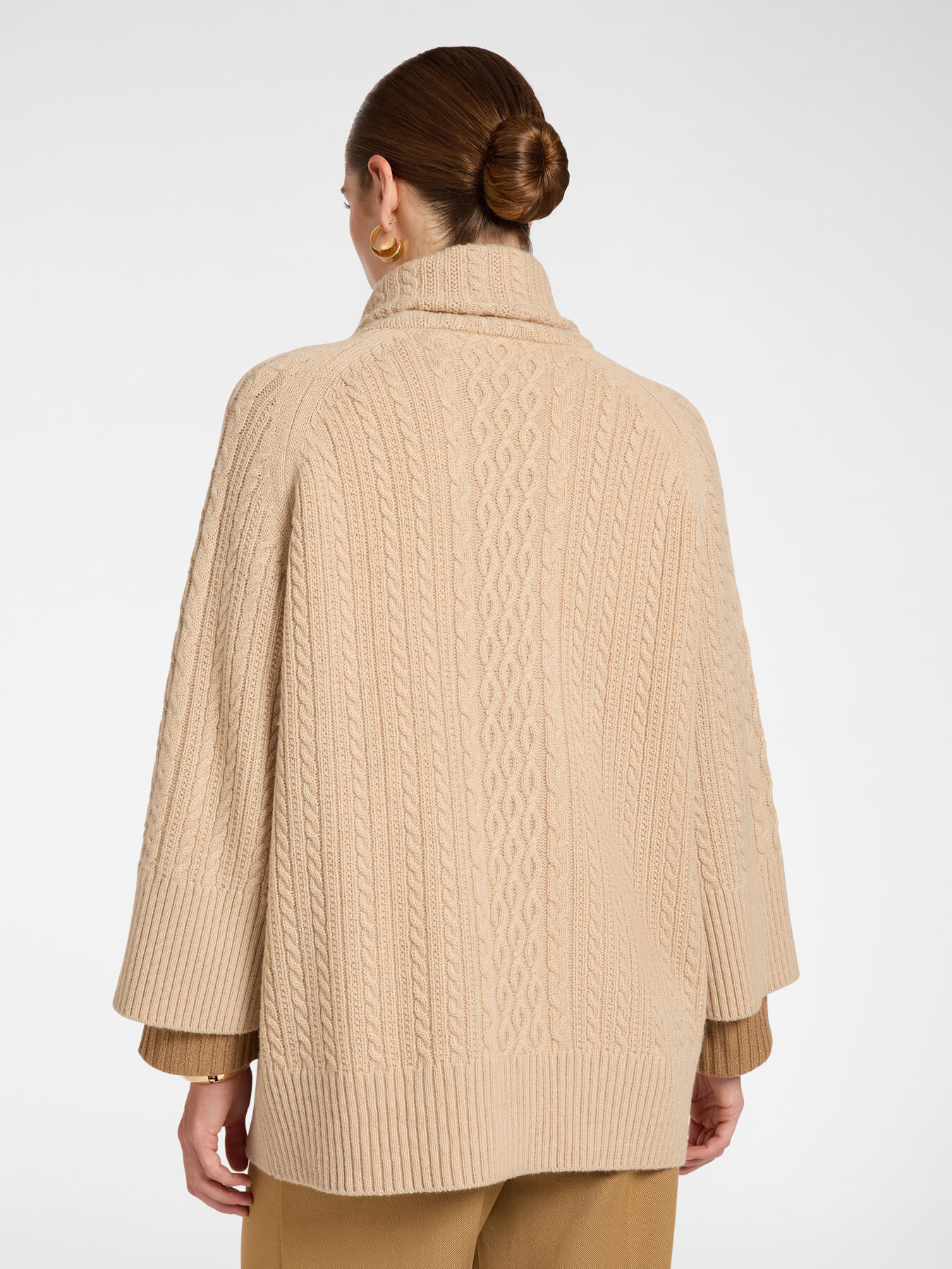High neck cable knit wool cardigan image number 1