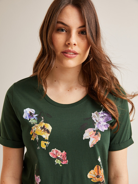 Elenamiro: T-shirt com estampa de flores Verde_1