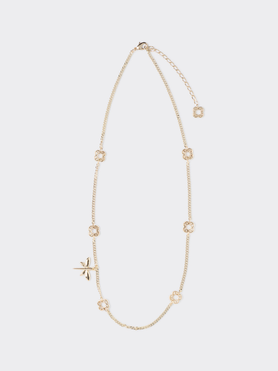 Lange Halskette mit Libelle und Monogramm-Anh&auml;ngern