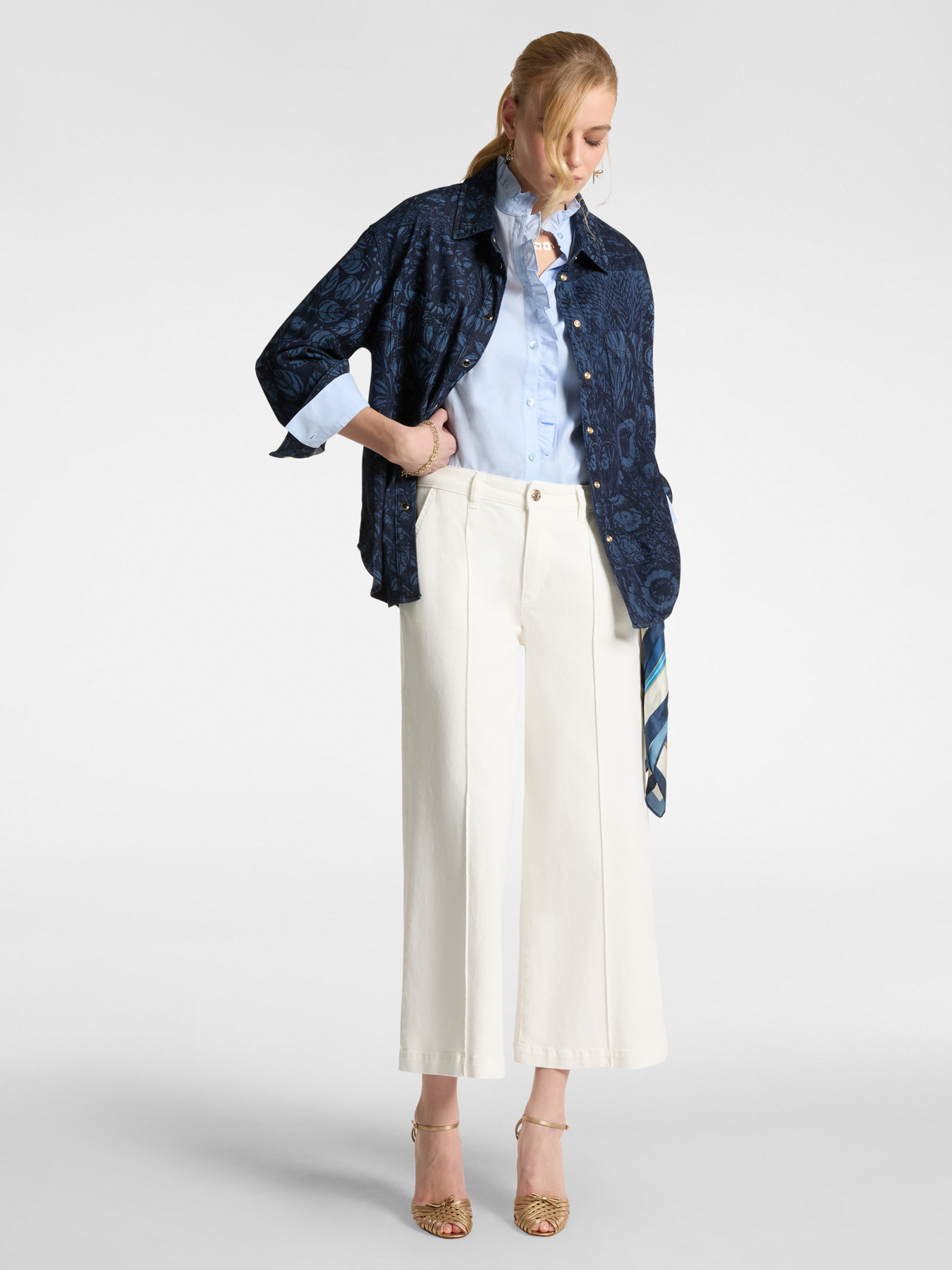 Denim shirt with a foliage design image number 2