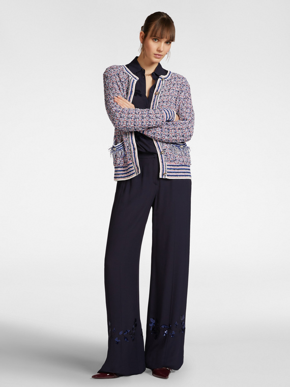 Elena Mirò - Giacca in maglia intrecciata Donna, Blu Taglia: XXL (56 IT)