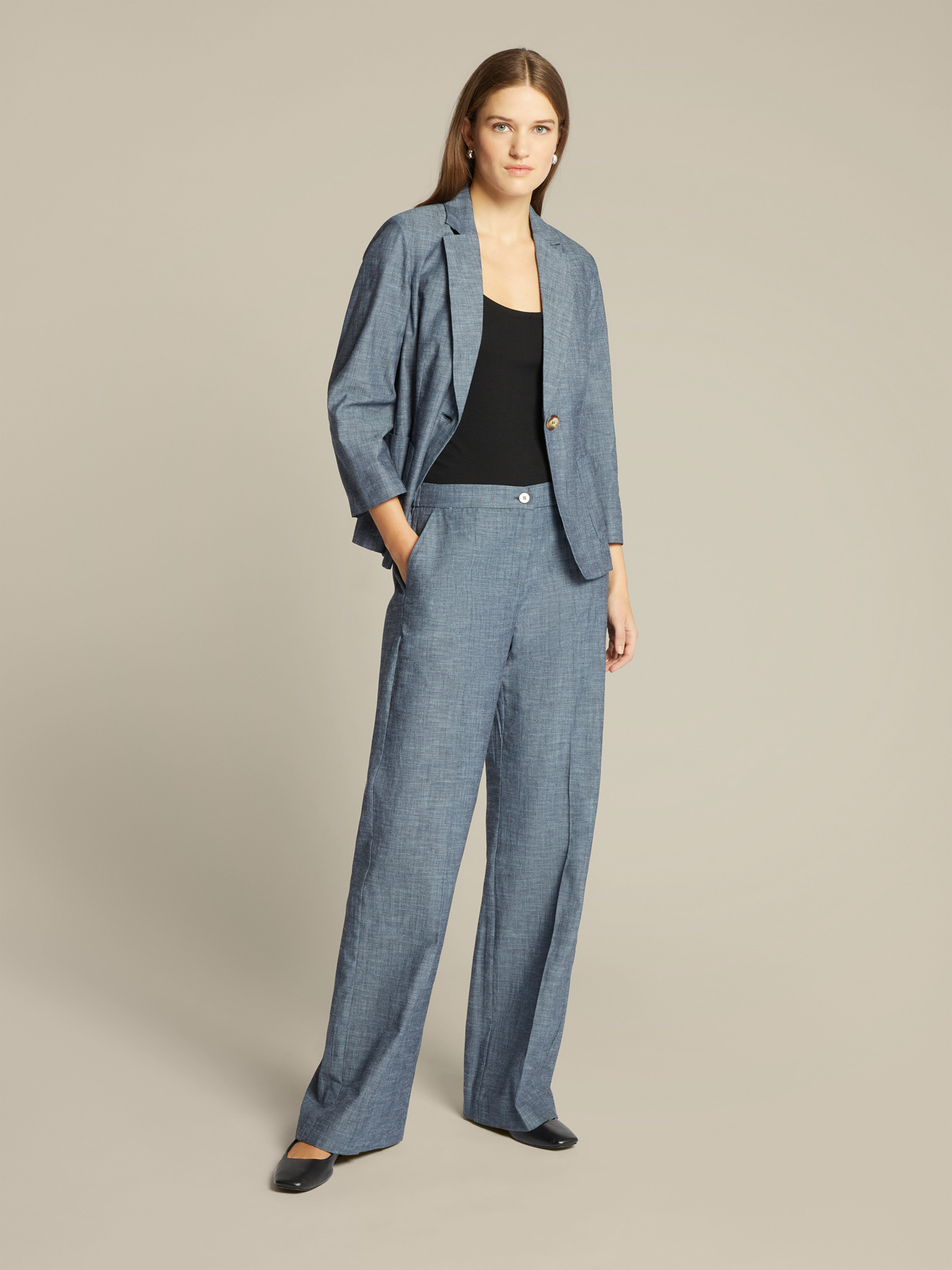 Wide chambray trousers image number 0