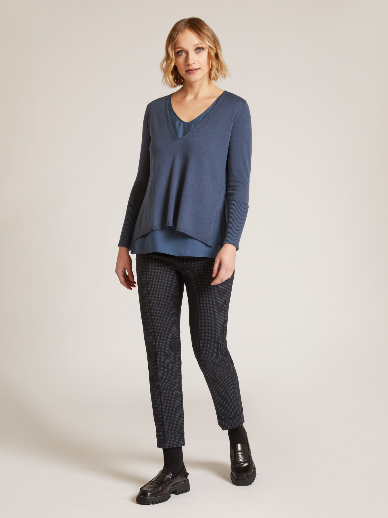Pantaloni Basic dritti in tessut jacquard image number 0