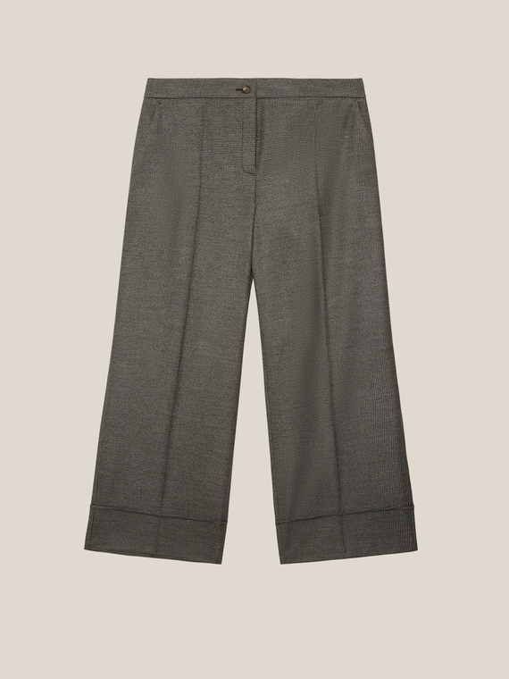 CROPPED-HOSE AUS STRETCH-FLANELL MIT GLENCHECK-MUSTER