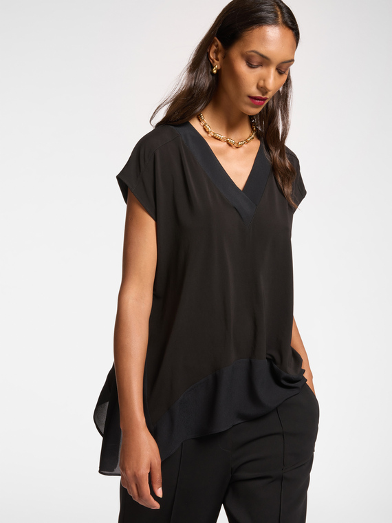 Elena Mirò - T-shirt lunga con punte al fondo Donna, Nero Taglia: XS (42 IT)