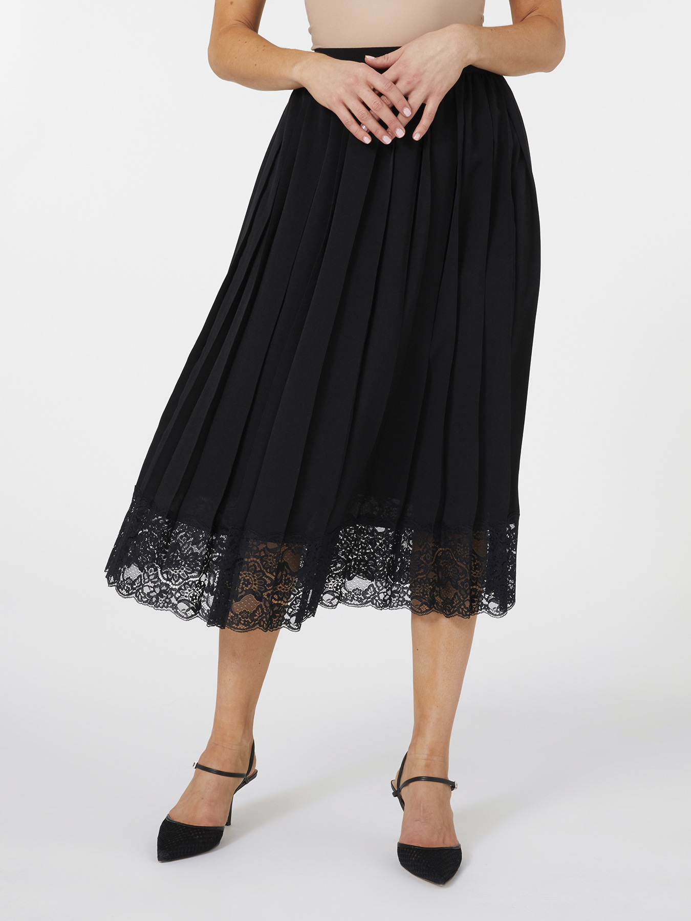 Gonna midi con bordo in pizzo image number 1