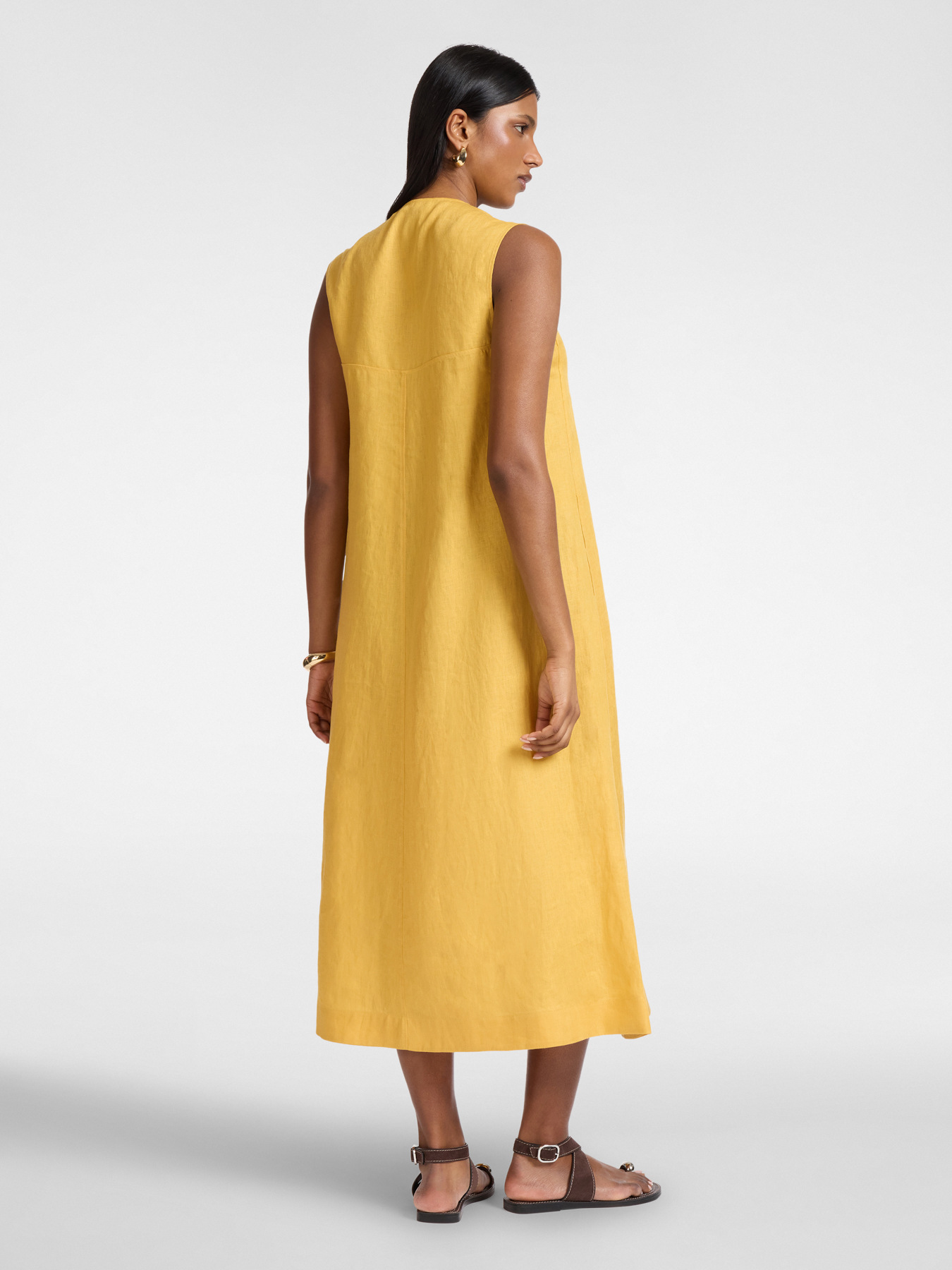 Long linen dress with V-neck image number 1