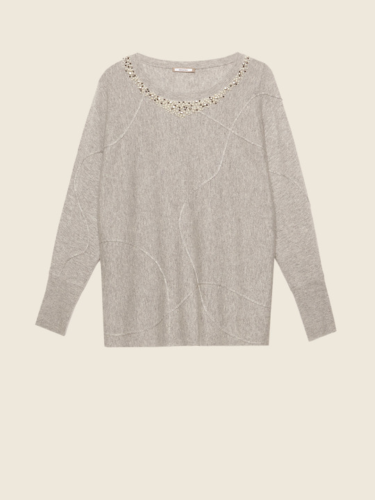 Elenamiro&nbsp;: Chandail avec broderie en perles et cristaux Gris_1