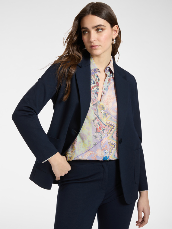 Elena Mirò - Blazer monopetto in punto Milano Donna, Blu Taglia: 48