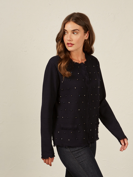 Elenamiro&nbsp;: Cardigan brod&eacute; Bleu_1