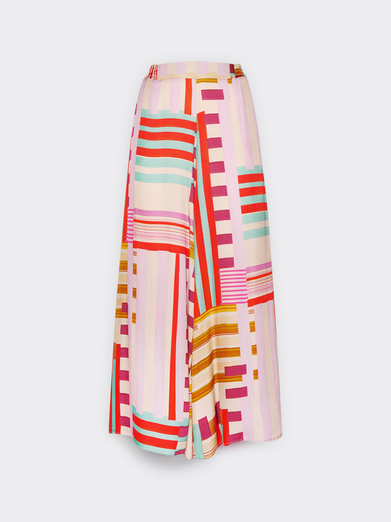Pantalon palazzo en satin imprim&eacute;