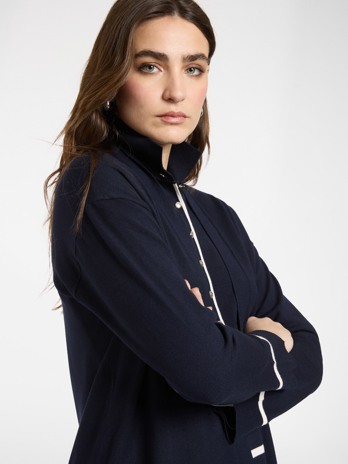 Viscose blend cardigan with striped details image number 3