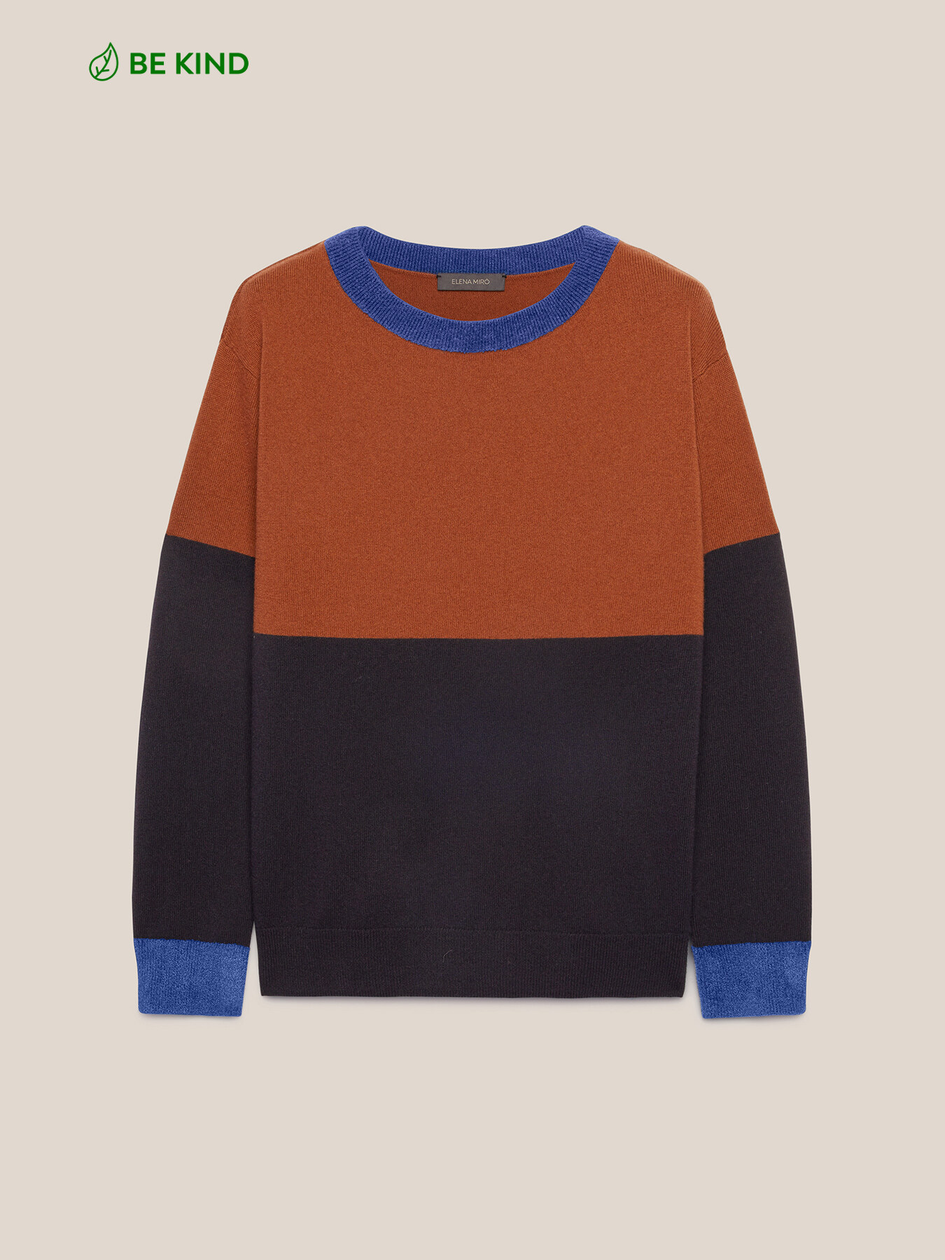 Pure carded wool colour block sweater image number 4