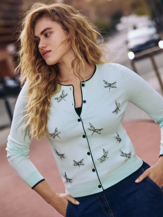 Cardigan embroidered in viscose ECOVERO™