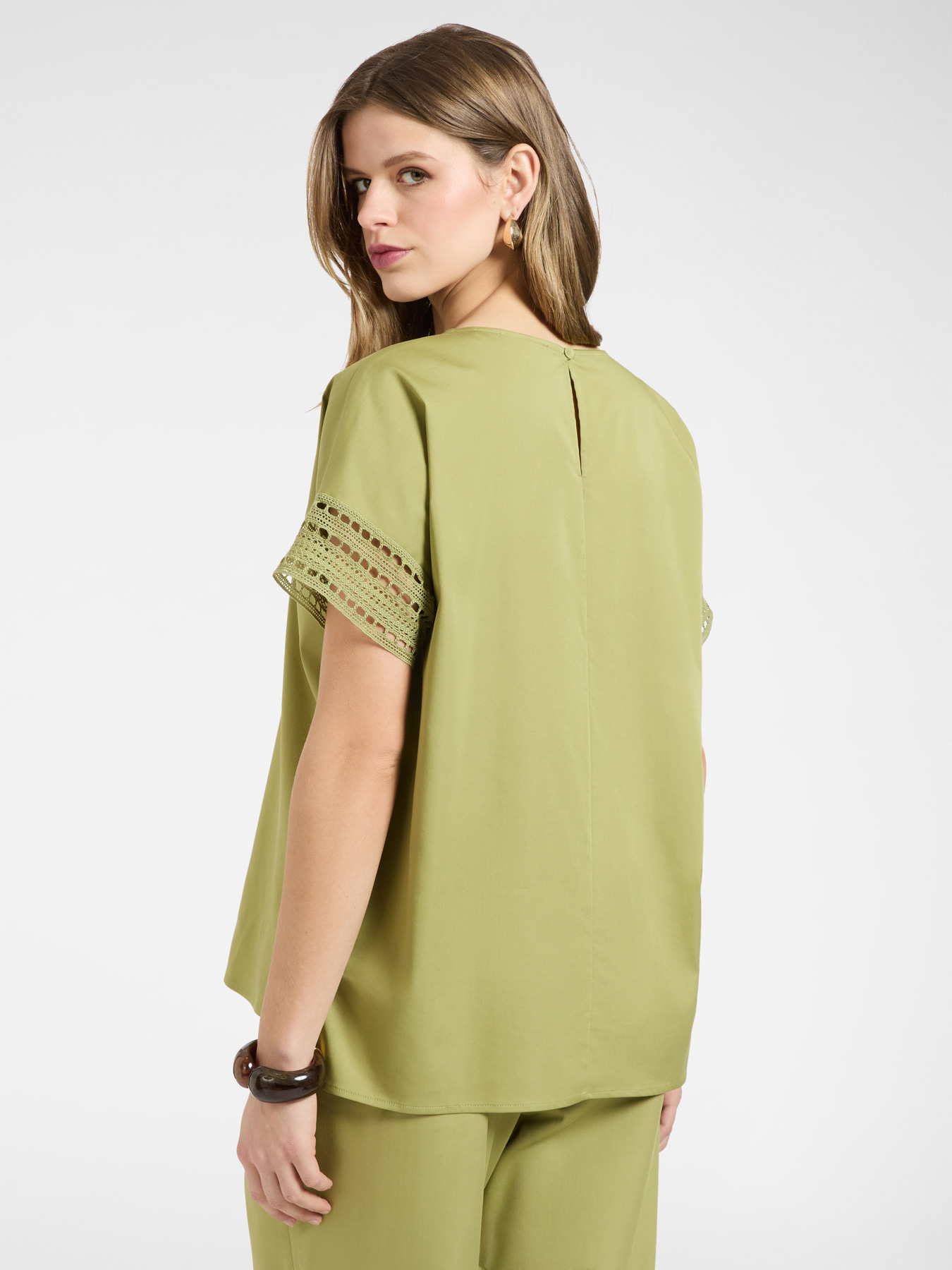 Blouse with lace trim image number 1