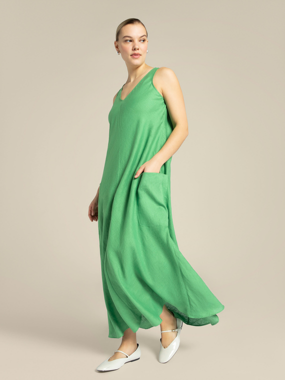 Long linen bias-cut dress
