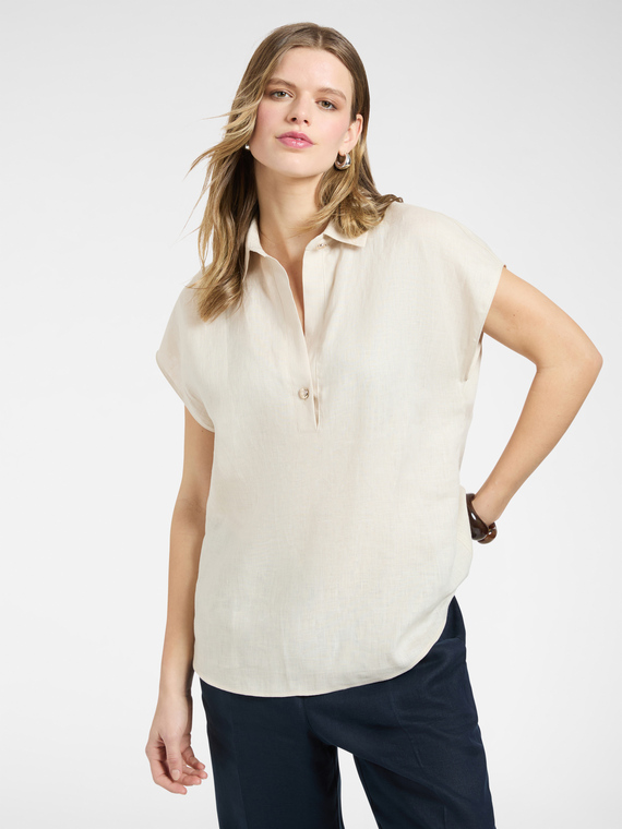 Blouse en lin &agrave; manches courtes