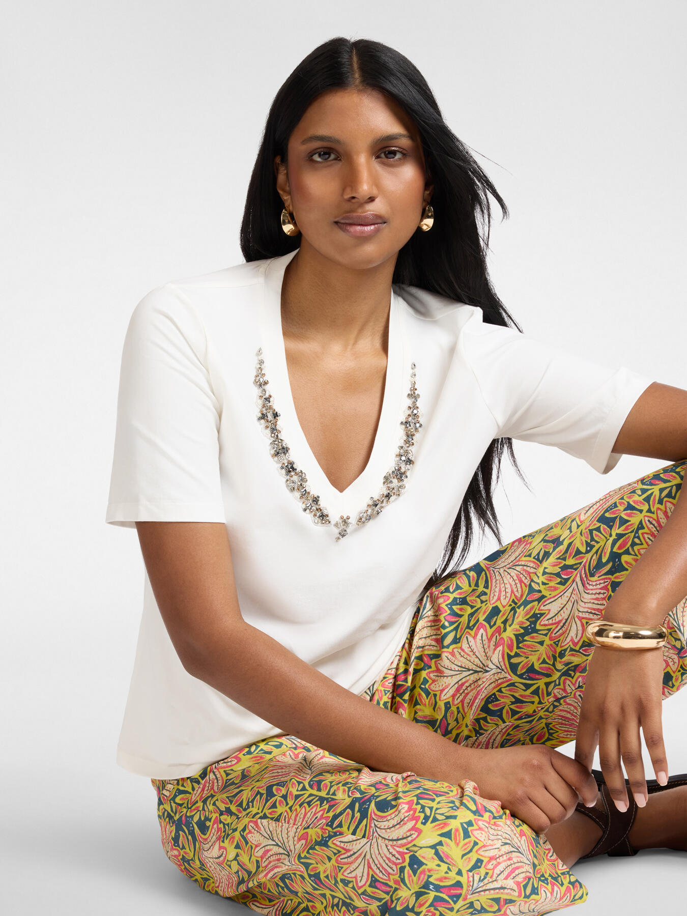 Cotton t-shirt with embroidery image number 0