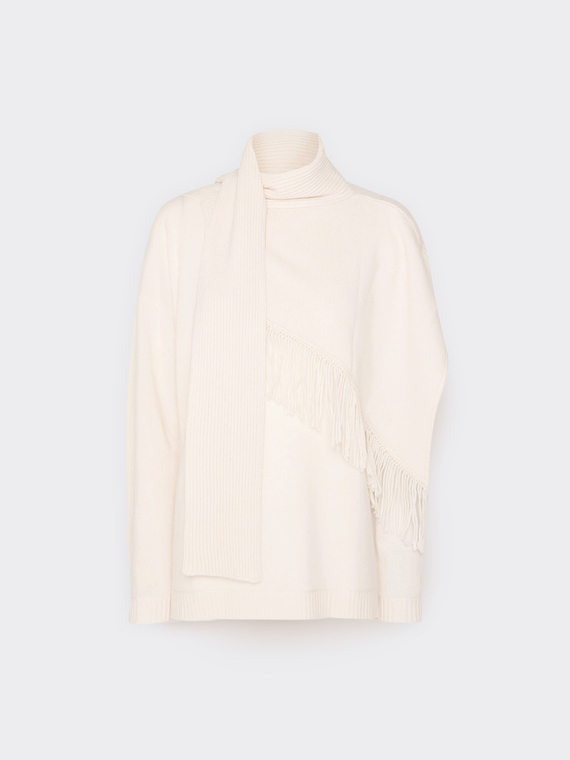 Fransenpullover mit abnehmbarem Schal