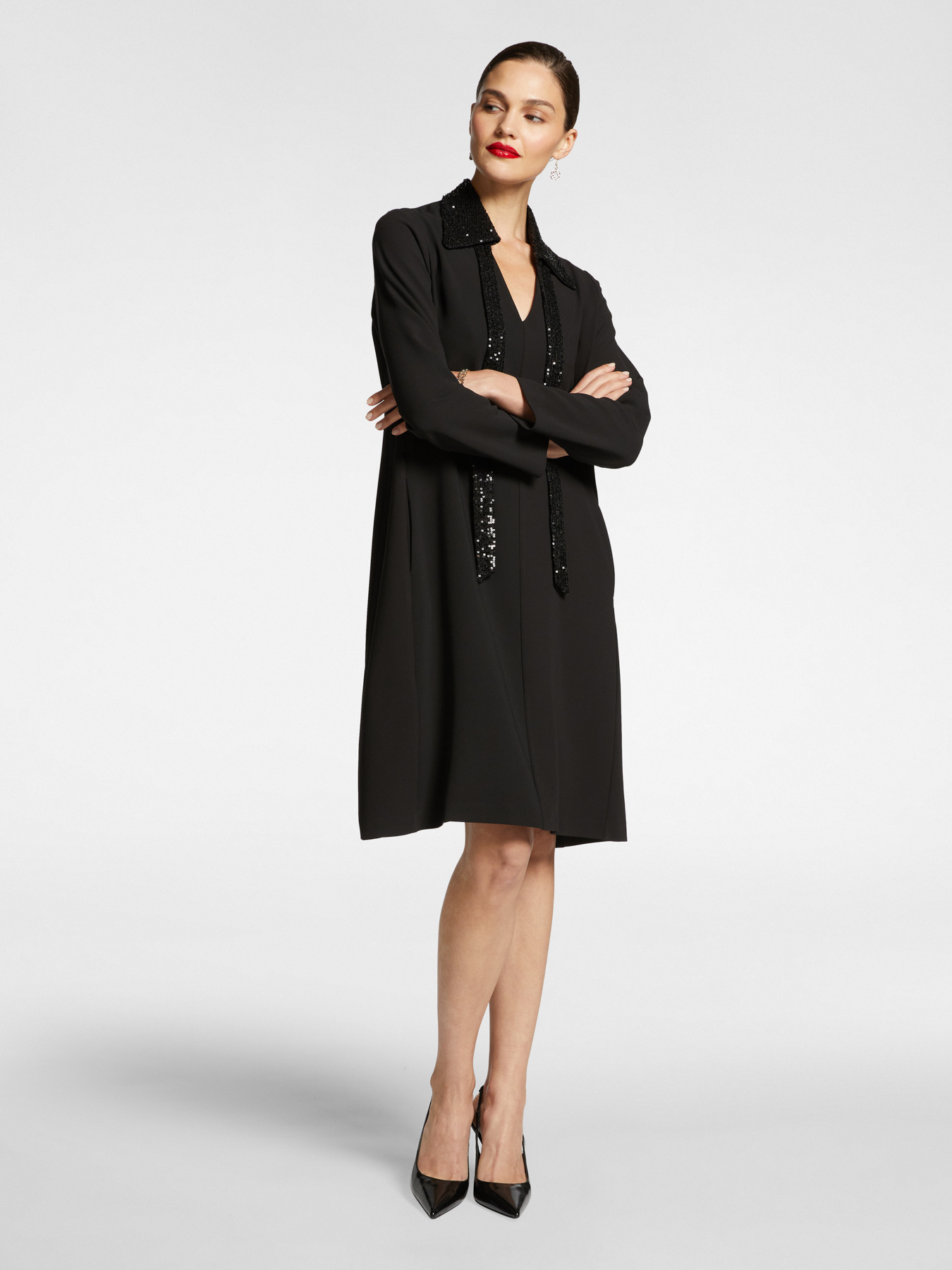 Elegant dress with removable collar image number 0