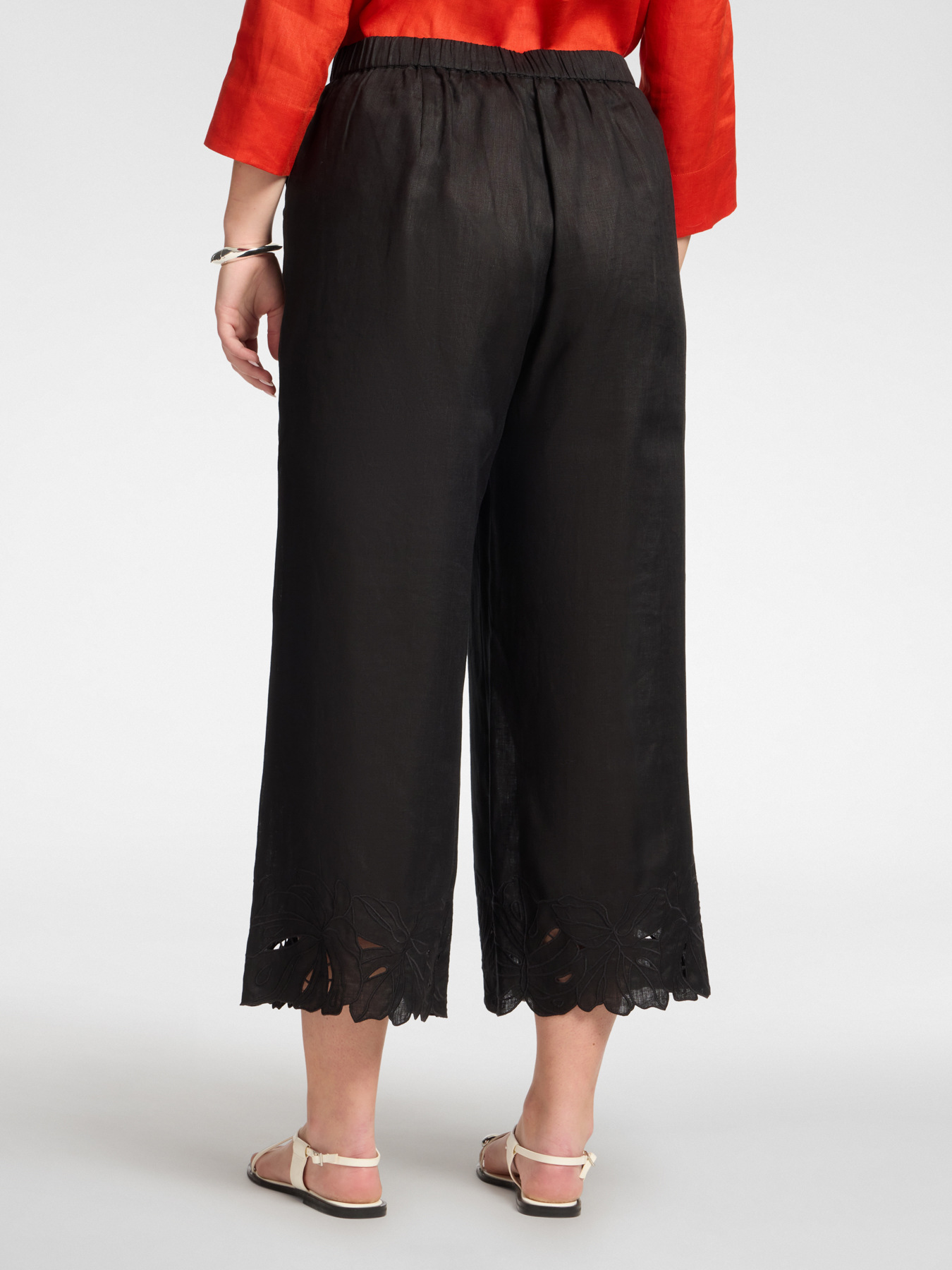 Linen trousers with embroidered edges image number 1
