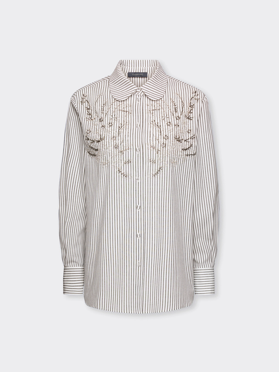 Camisa listrada com bordado à mão