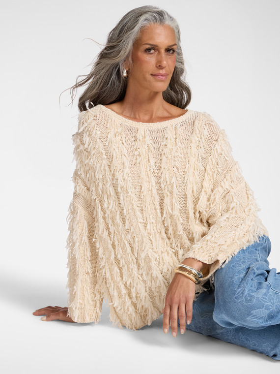 Oversize-Pullover mit Fransen