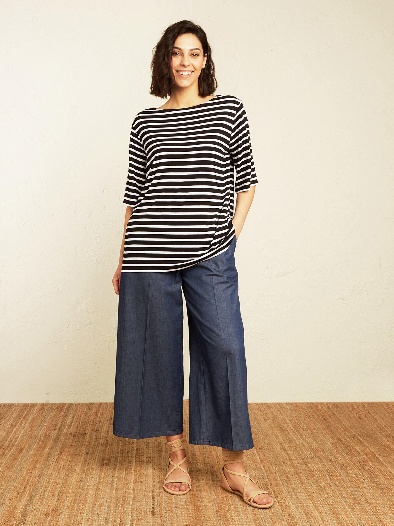 Camiseta de rayas en viscosa image number 2