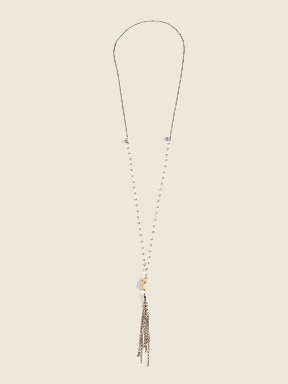 Elenamiro: Colar longo com cristais e pendente Cinzento_3