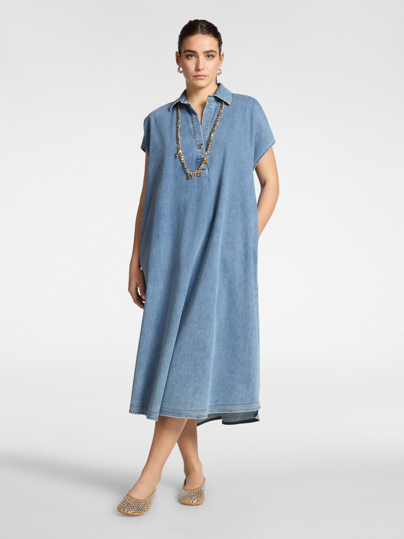 Vestido jeans com cinto image number 2