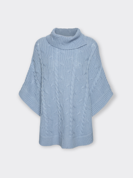 Cable knit poncho in pure wool